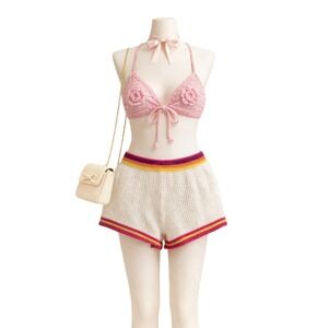 Betsey Johnson Knit Shorts Rainbow Trim | 100% Cotton | Y2K‎ Fest